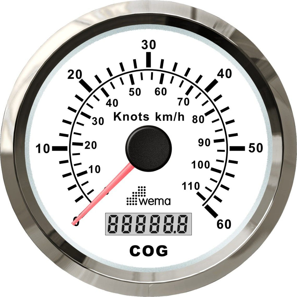 Wema, Silverline GPS speedometer 60 knop hvit, Ø 96 mm