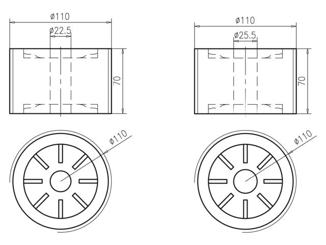 Talamex, Siderulle PU Ø110mm L70mm Skaft Ø25,5mm