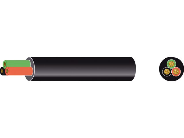 Ronde pvc kabel zwart 3x1.50mm² rood/zwart/groen