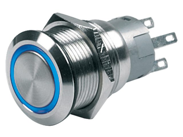 Schakelaar push-button on/off 12V blauw