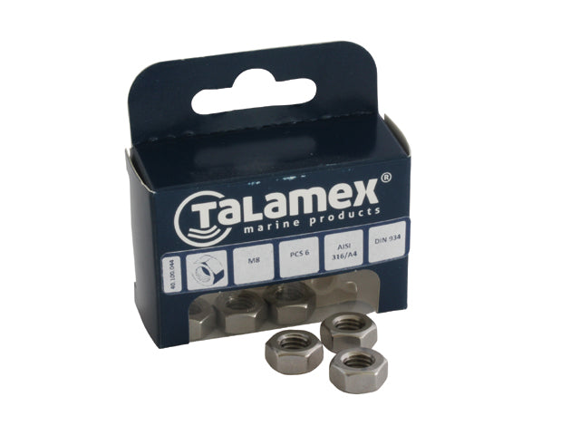Talamex, Sekskantet Møtrik, Rustfrit Stål AISI 316, 589081 – Størrelse: M 5, 6 Stk