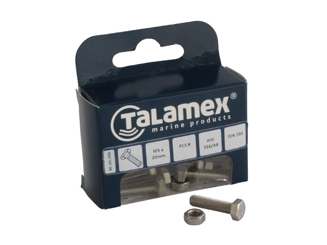 Talamex, Sekskantet Hovedskrue i Rustfrit Stål AISI 316, 589081 – Størrelse: M8x20 MM, 6 Stk
