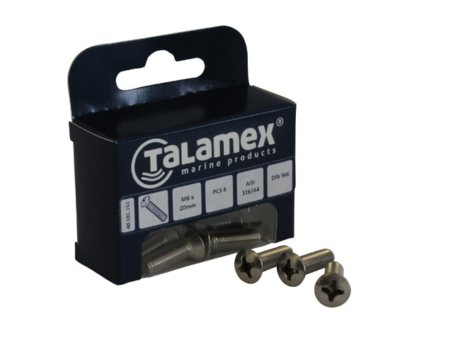 Talamex, Forhøjet Hovedskrue, Rustfrit Stål AISI 316, 589081 – Størrelse: M4x30, 6 Stk