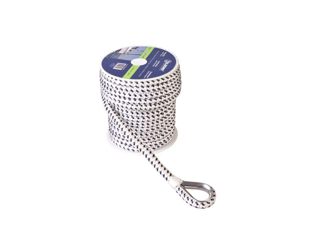 Talamex, Ankerline Flettet Polyester med Rustfri Stål Kovs, 589081 – Størrelse: 12mm / Variant: 40 M
