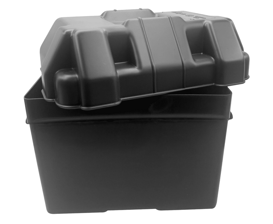 Trem, batteriboks liten svart, PVC med lokk og sikkerhetspasta, ISO-10133, PCK4